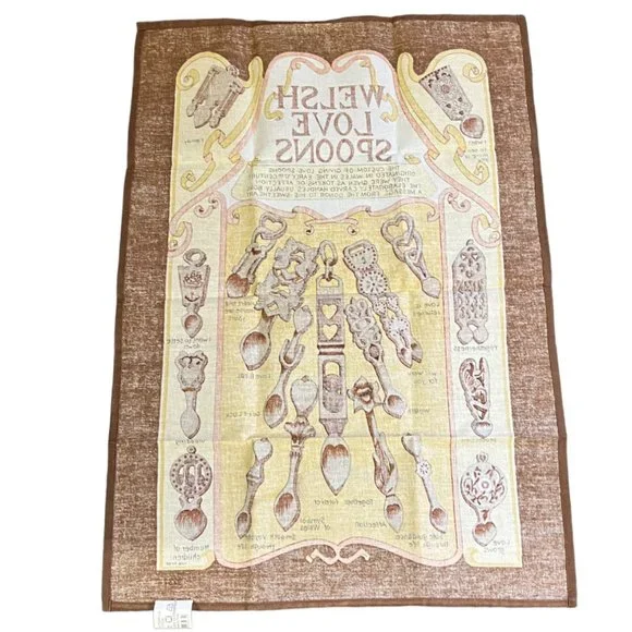 Vintage NWT Welsh Hand-Carved Lovespoon & 100% Cotton Printed Tea Towel Set - Picture 7 of 10